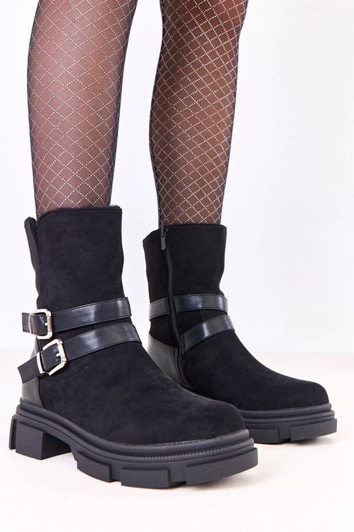 Zwarte warme laarzen met gespen Lulisa