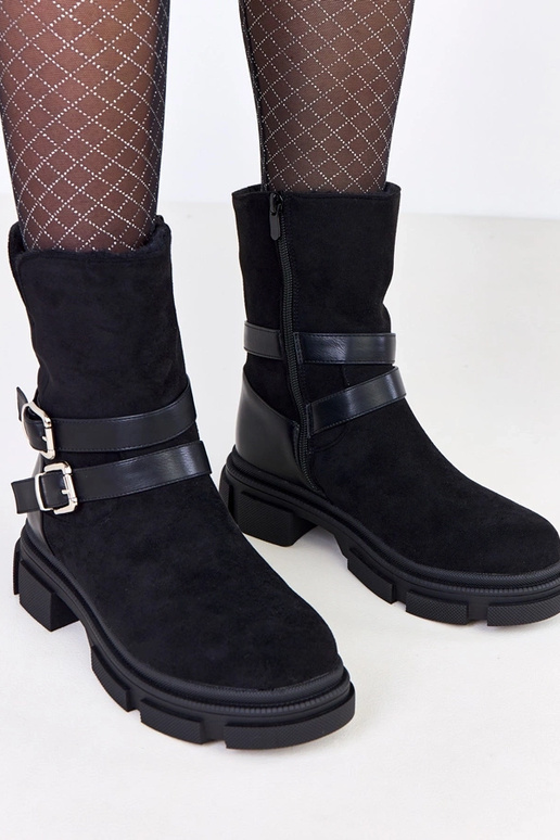Zwarte warme laarzen met gespen Lulisa