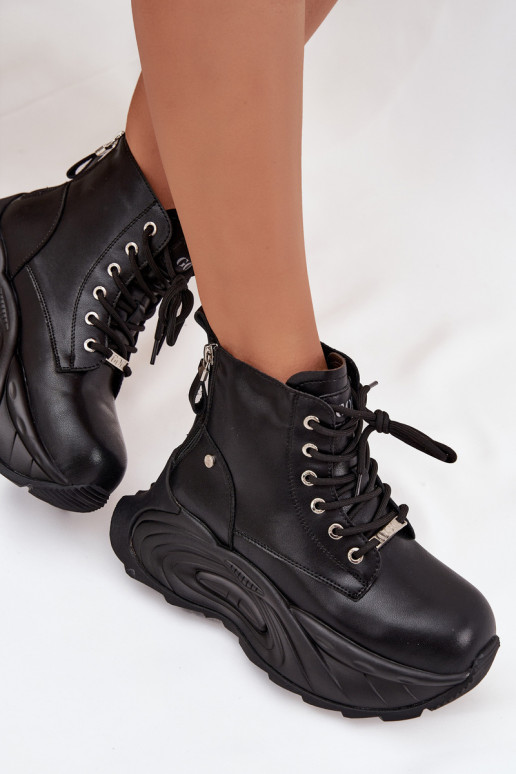 Leer opInarmen Dameslaarzen met platform GOE SS2N4301 zInart