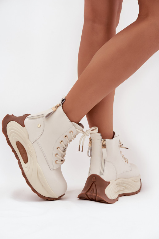 Leer opInarmen Dameslaarzen met platform GOE SS2N4300 ivoor