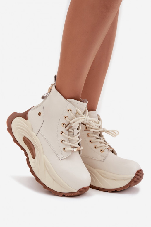 Leer opInarmen Dameslaarzen met platform GOE SS2N4300 ivoor