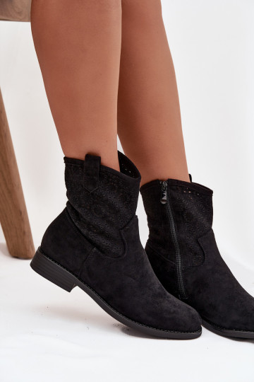 Dameslaarzen met brede hakken met opengeInerkte elementen S.Barski HY52-530 zInart