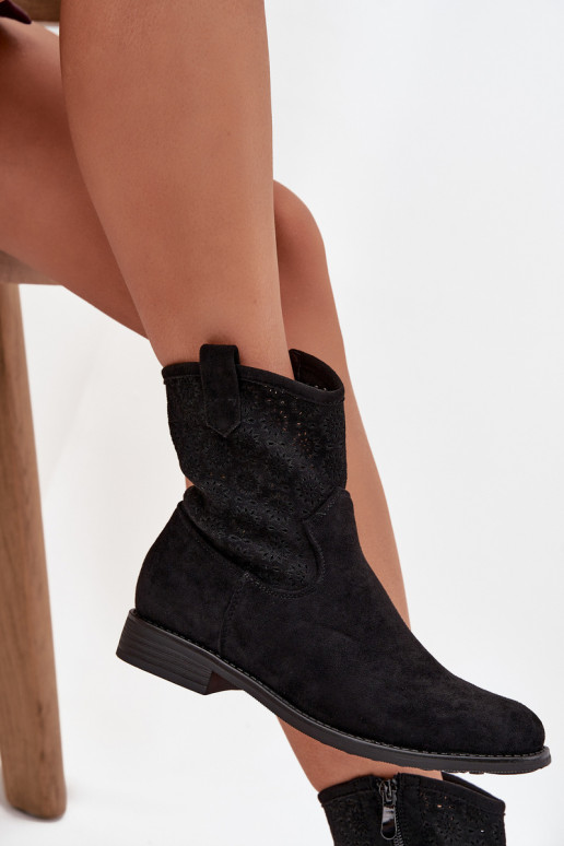 Dameslaarzen met brede hakken met opengeInerkte elementen S.Barski HY52-530 zInart