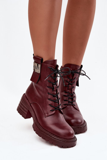 Leer Enkellaarsjes voor Inerknemers Dames Op Klok Met sierlijk Detalem Artiker 57C0211 bordeaux