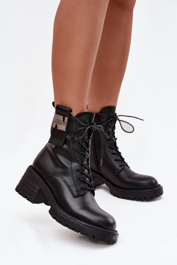Leren dames werkschoenen met plateau en decoratieve details Artiker 57C0214 zwart 2
