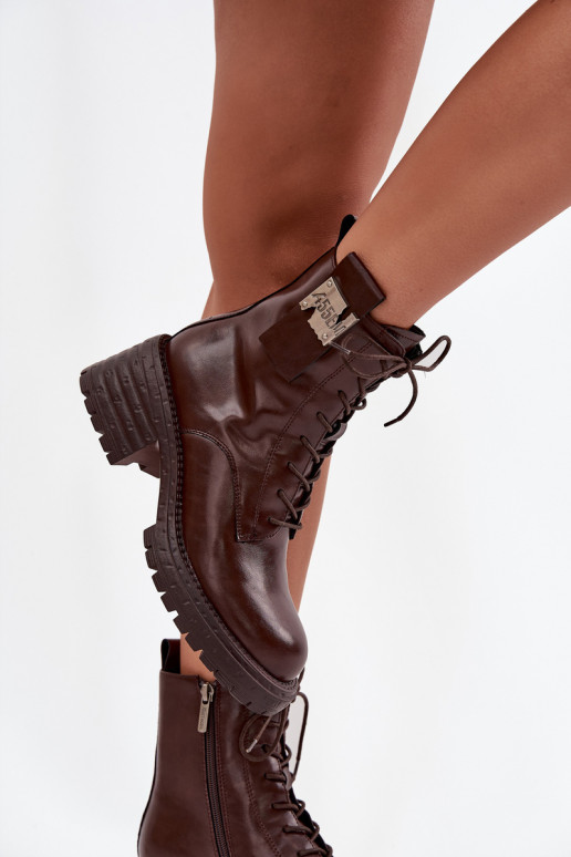 Leer Enkellaarsjes voor Inerknemers Dames Op Klok Met sierlijk Detalem Artiker 57C0213 bruine kleur