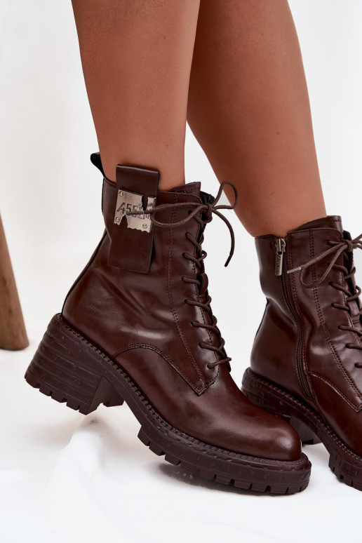 Leer Enkellaarsjes voor Inerknemers Dames Op Klok Met sierlijk Detalem Artiker 57C0213 bruine kleur