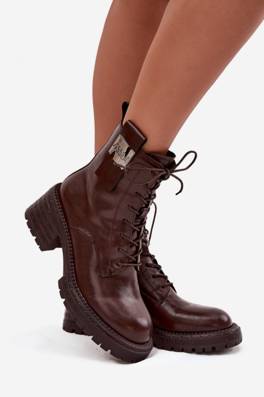 Leer Enkellaarsjes voor Inerknemers Dames Op Klok Met sierlijk Detalem Artiker 57C0213 bruine kleur