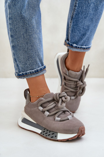 van suède Sneakers model schoenen Dames met platformGrubym Vetersluitingm Artiker 54C1463 grijs