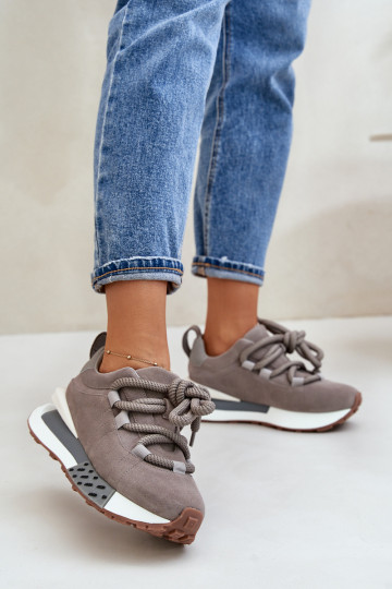 van suède Sneakers model schoenen Dames met platformGrubym Vetersluitingm Artiker 54C1463 grijs 2