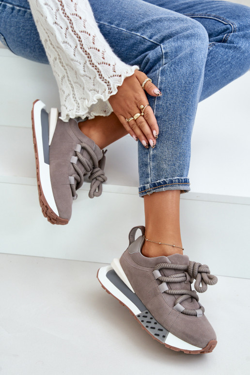 van suède Sneakers model schoenen Dames met platformGrubym Vetersluitingm Artiker 54C1463 grijs
