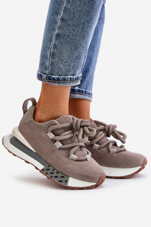 van suède Sneakers model schoenen Dames met platformGrubym Vetersluitingm Artiker 54C1463 grijs