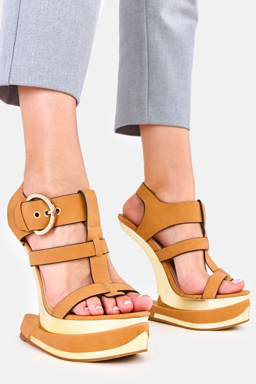 Bruine sandalen op futuristische hak,...