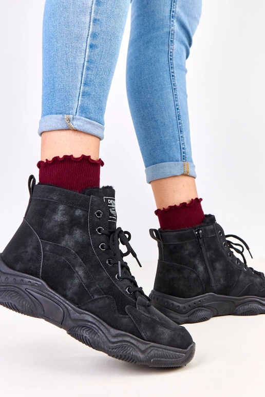 Zwarte werklaarzen van kunstsuède met...