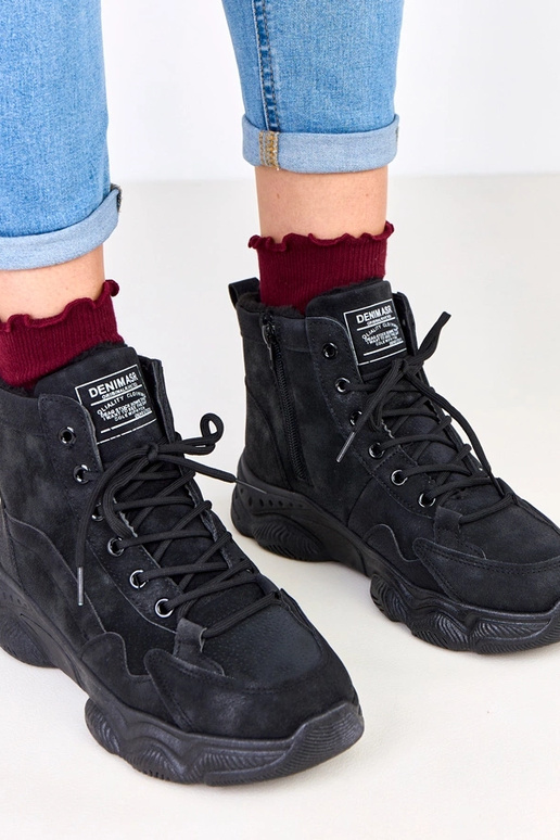 Zwarte werklaarzen van kunstsuède met...