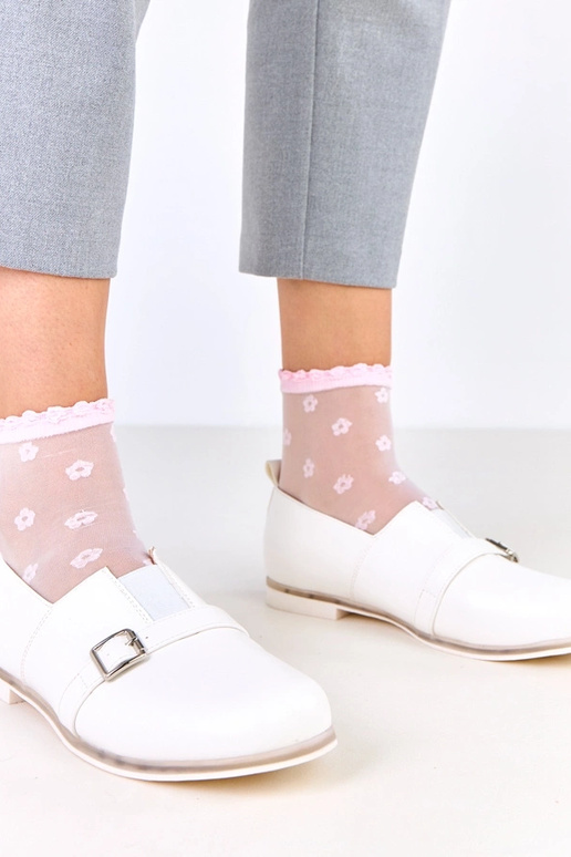 Witte dames enkellaarsjes met leren...