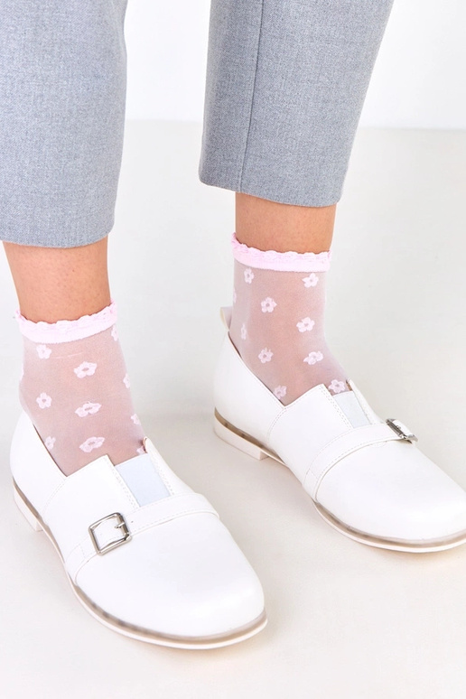 Witte dames enkellaarsjes met leren...