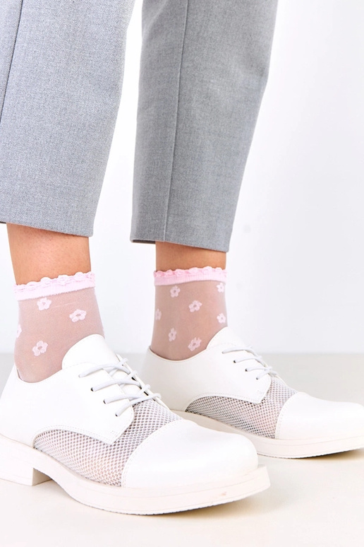 Witte dames enkellaarsjes met gaas op...