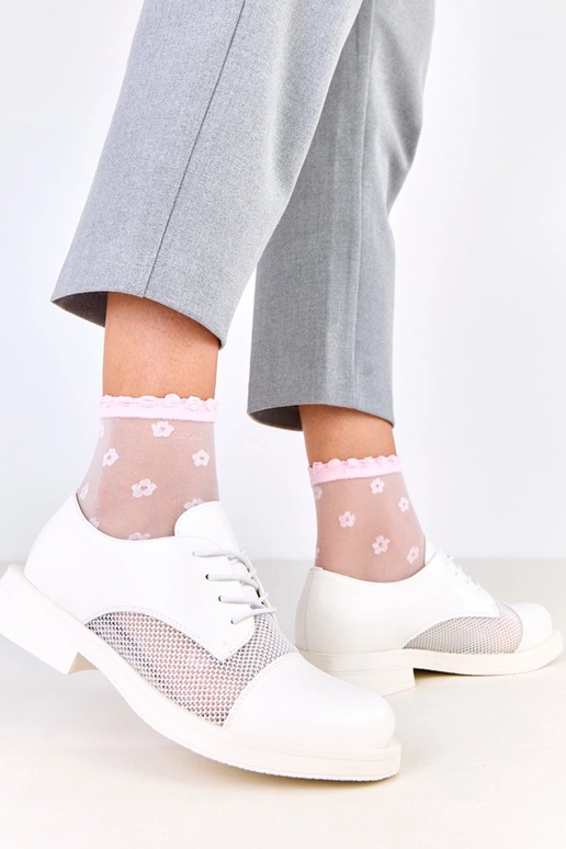 Witte dames enkellaarsjes met gaas op...