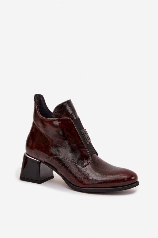 Leer met lakeffect Laarzen Op Klok Met sierlijk Detalem opInarmen Zazoo 60560 donker bruin