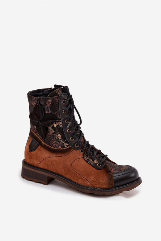 Leer DameslaarzenOpturalnej Skóry met brede hakken Het heeftciejka 07004-29 bruine kleur