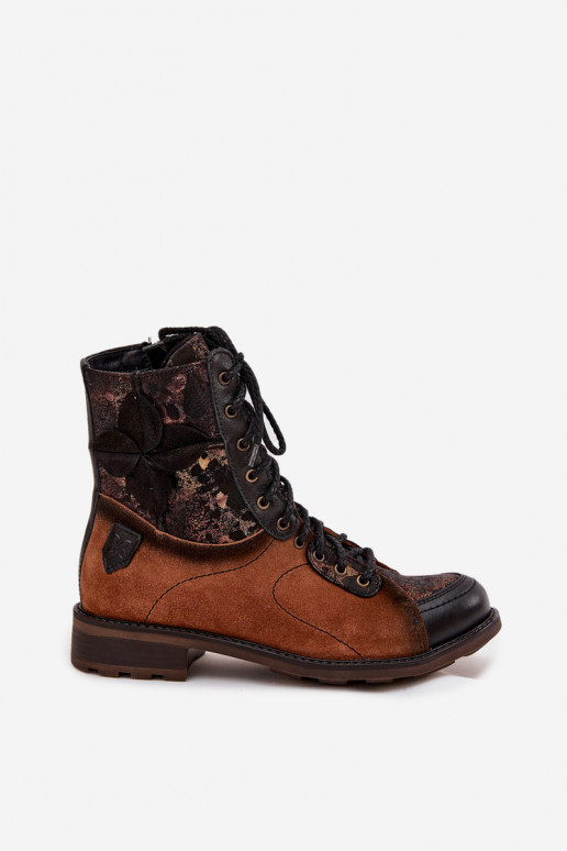 Leer DameslaarzenOpturalnej Skóry met brede hakken Het heeftciejka 07004-29 bruine kleur