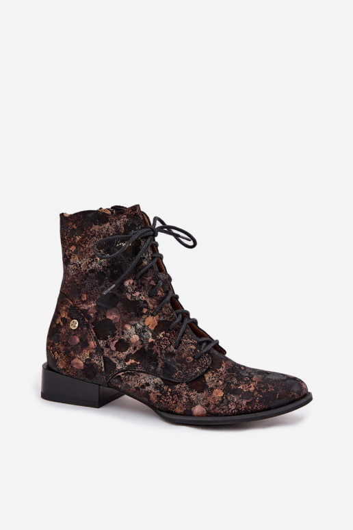 van suède Met patroon Laarzen met brede hakken Het heeftciejka 06391-02 ZInart en-gouden kleur