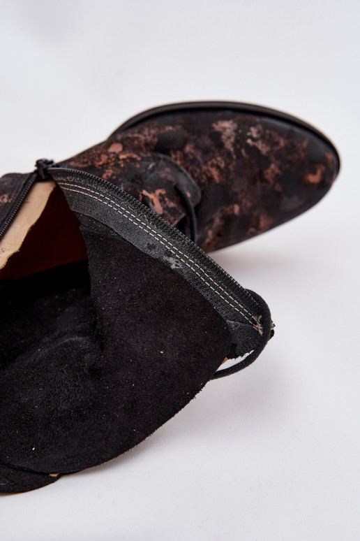 van suède Met patroon Laarzen met brede hakken Het heeftciejka 06391-02 ZInart en-gouden kleur