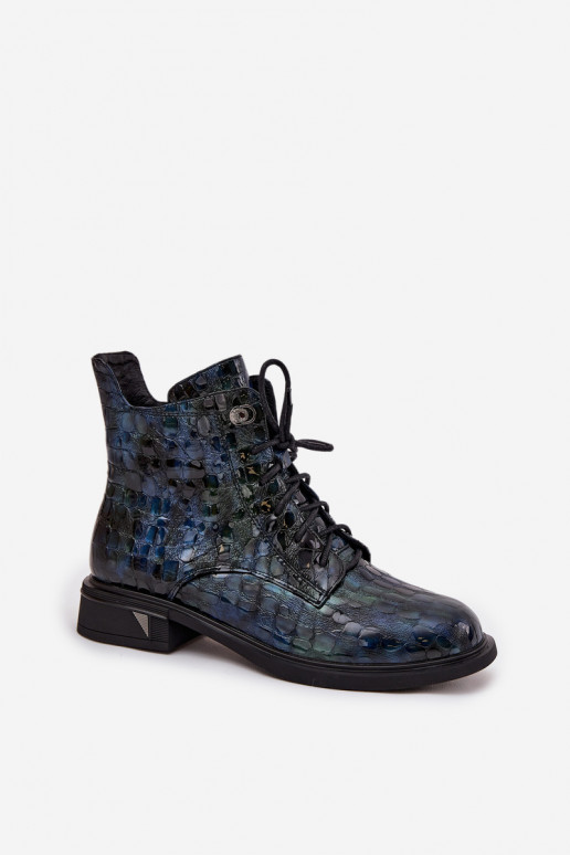 met lakeffect DameslaarzenOpturalnej Skóry D&A LZ52-962 donkerblauIn