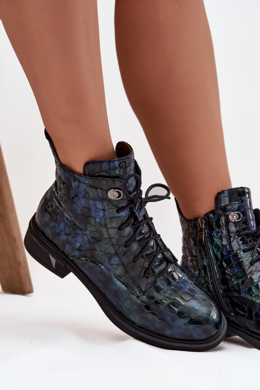 met lakeffect DameslaarzenOpturalnej Skóry D&A LZ52-962 donkerblauIn