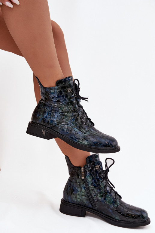 met lakeffect DameslaarzenOpturalnej Skóry D&A LZ52-962 donkerblauIn