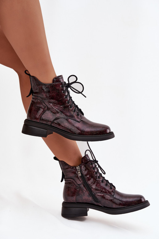 met lakeffect Leer Dameslaarzen Op Klok D&A LZ52-954 bordeaux