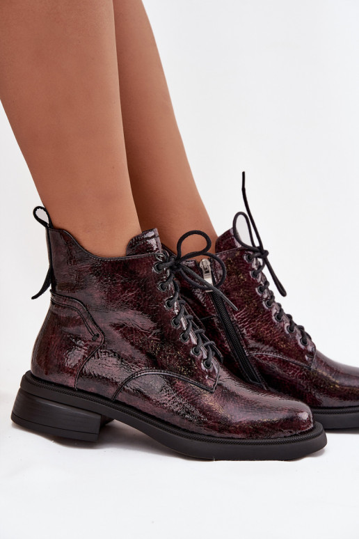 met lakeffect Leer Dameslaarzen Op Klok D&A LZ52-954 bordeaux