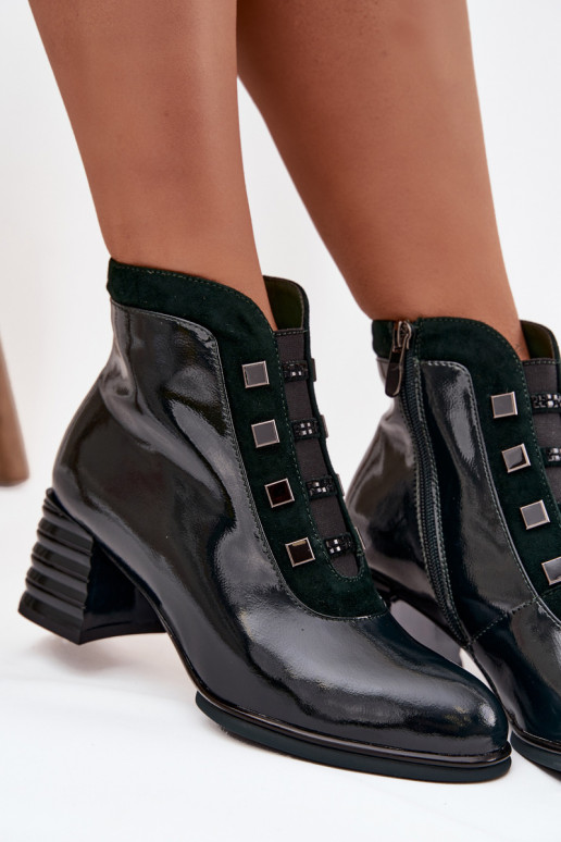 met lakeffect DameslaarzenOpturalnej Skóry met hakken D&ACR52-696 kaki kleuren