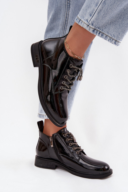 Leer met lakeffect Dameslaarzen Met sierlijk Vetersluitingm D&A MR52-124 zInart