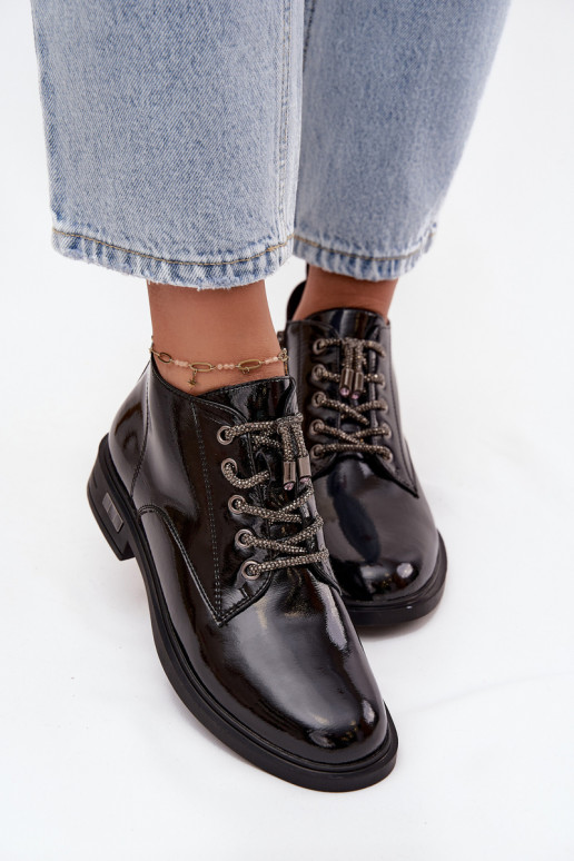 Leer met lakeffect Dameslaarzen Met sierlijk Vetersluitingm D&A MR52-124 zInart