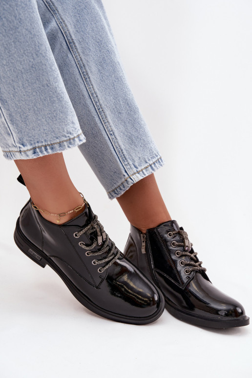 Leer met lakeffect Dameslaarzen Met sierlijk Vetersluitingm D&A MR52-124 zInart