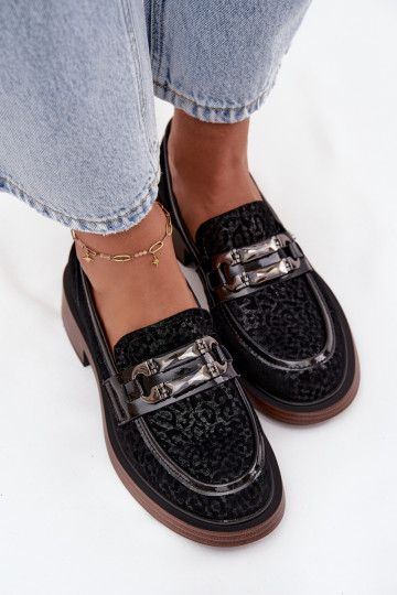 Suede damesschoenen met ornamenten D&A MR52-176 zwart