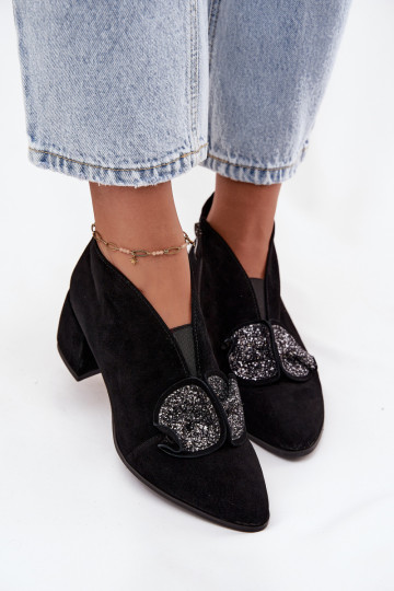 Kunstlederen suede damesschoenen met hak en ornamenten D&A MR52-182 zwart