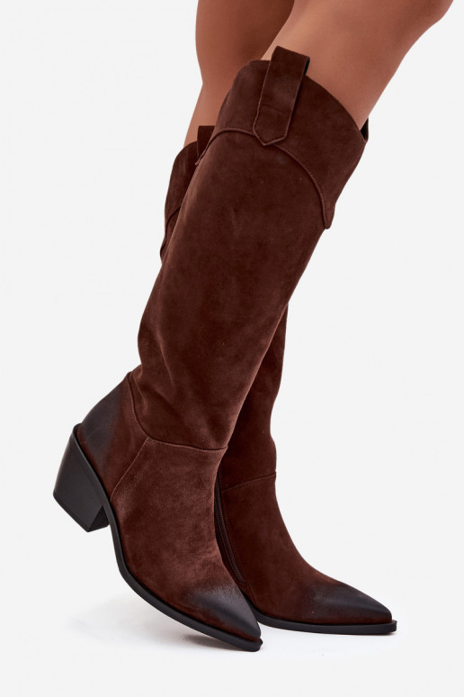 laarzen coInboystijl Dames met hakkenOpturalnego van suèdeu Artiker 57C0230 bruine kleur