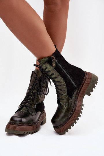 Leren werk dames enkel laarzen met platform Tai turiciejka 07104-09 chaki kleur 2