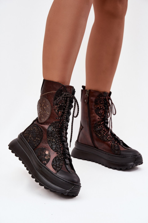 Leer Laarzen met platform opInarmen Het heeftciejka 06565-02 bruin-gouden kleur