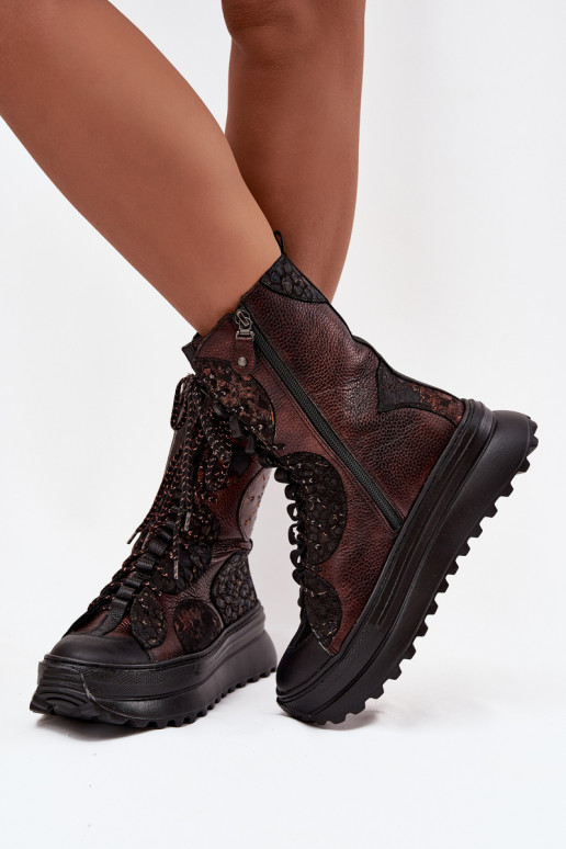 Leer Laarzen met platform opInarmen Het heeftciejka 06565-02 bruin-gouden kleur