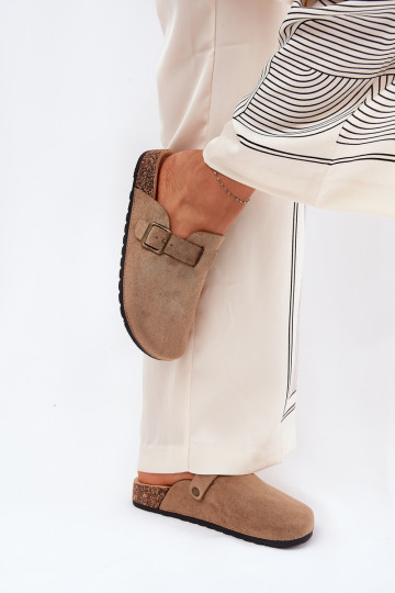 Slippers Klompen Dames i met platform met gespen kaki kleuren Selio 2
