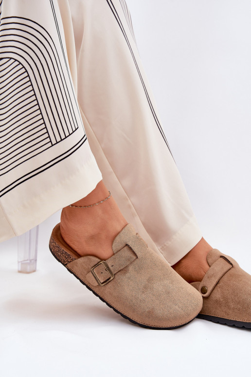 Slippers Klompen Dames i met platform met gespen kaki kleuren Selio