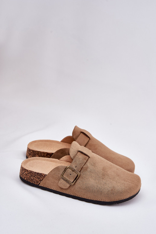 Slippers Klompen Dames i met platform met gespen kaki kleuren Selio