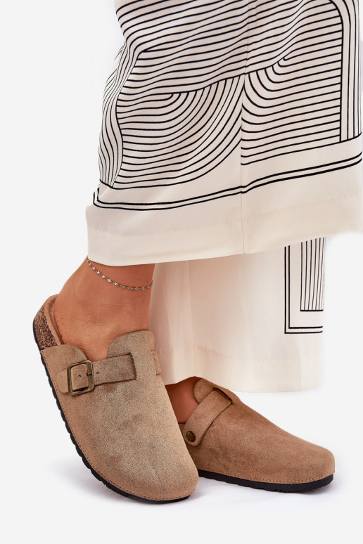 Slippers Klompen Dames i met platform met gespen kaki kleuren Selio