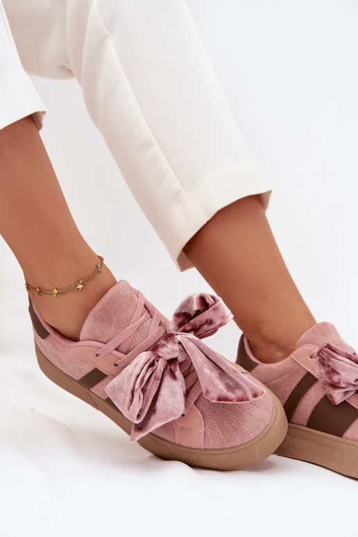 Dames sportieve schoenen met velours strik, roze, Ashlyn