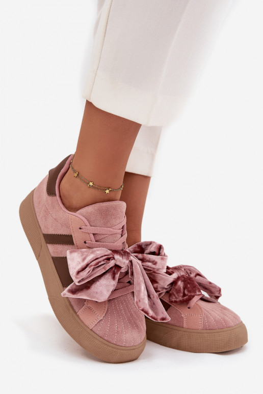 Dames sportieve schoenen met velours strik, roze, Ashlyn