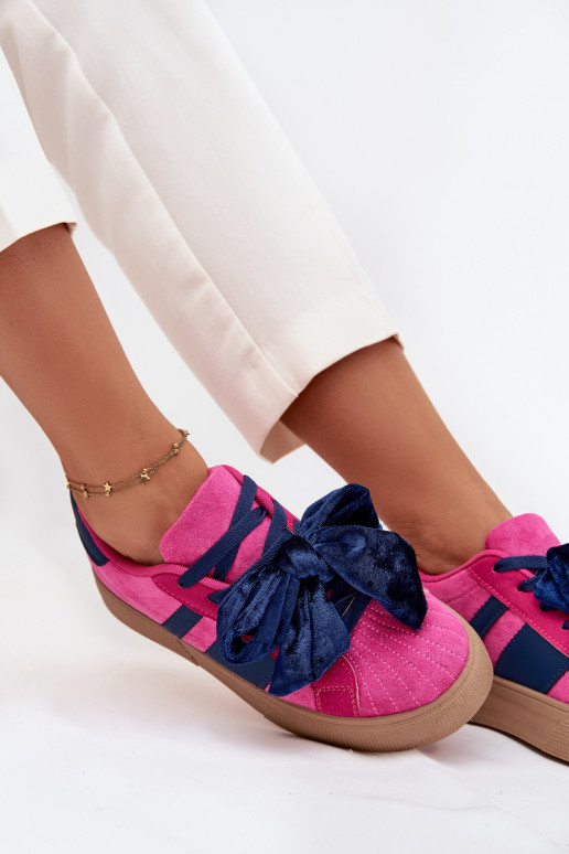 Dames sportieve schoenen met velours strik, roze, Ashlyn Dames sportieve schoenen met velours strik, roze, Ashlyn